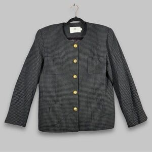 Vintage Devonshire Cream Gold Buttons Wool Houndstooth Boxy Blazer Size 14